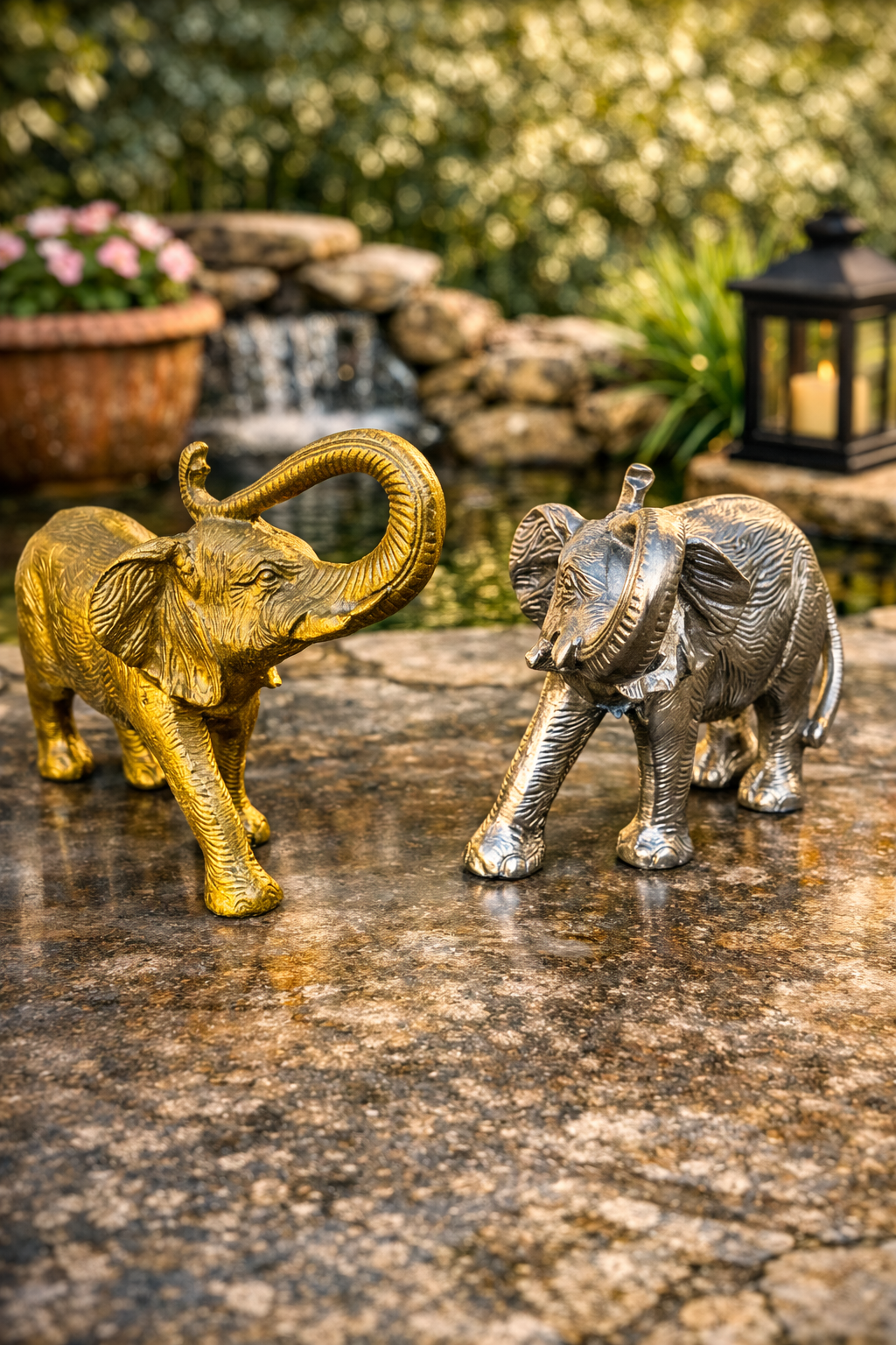Handcrafted Decorative Aluminum Nickel Elephant Figurines - Gold and Silver
