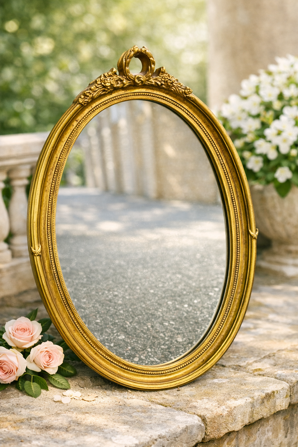 Vintage Ornate Gold Oval Wall Mirror