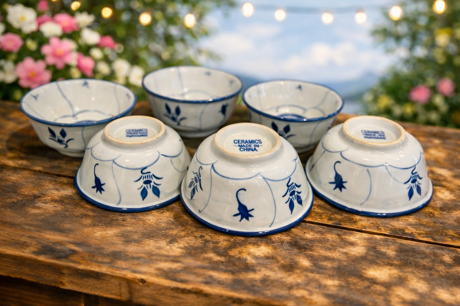 Vintage Blue and White Porcelain Bowls