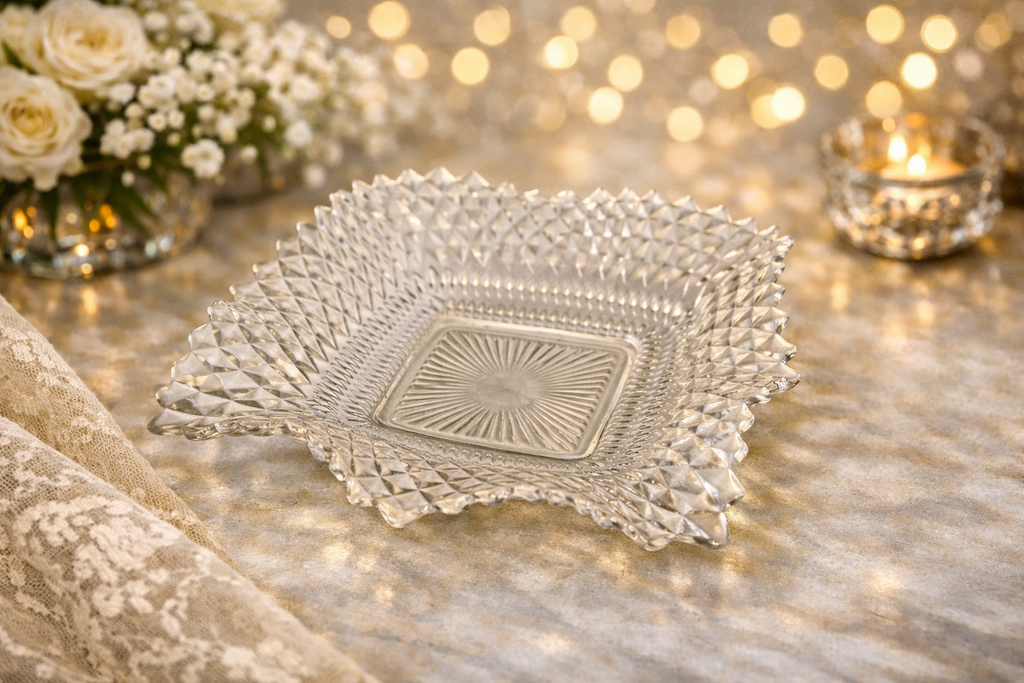 Vintage Cut Glass Square Dessert Dishes- Set of 4